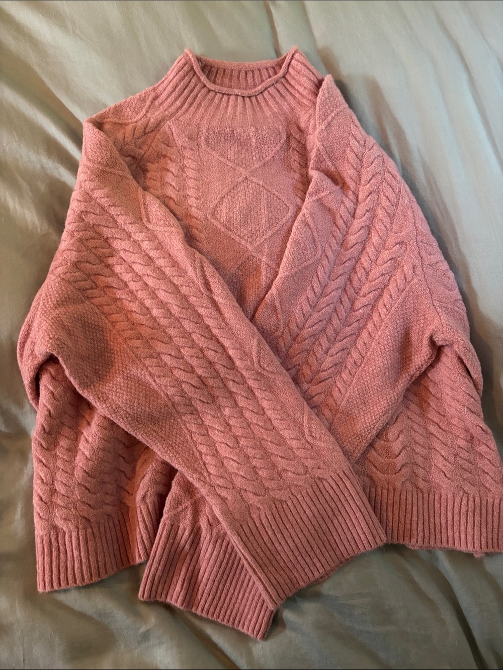 J. Crew Dusty Rose Cable Knit Crewneck Sweater